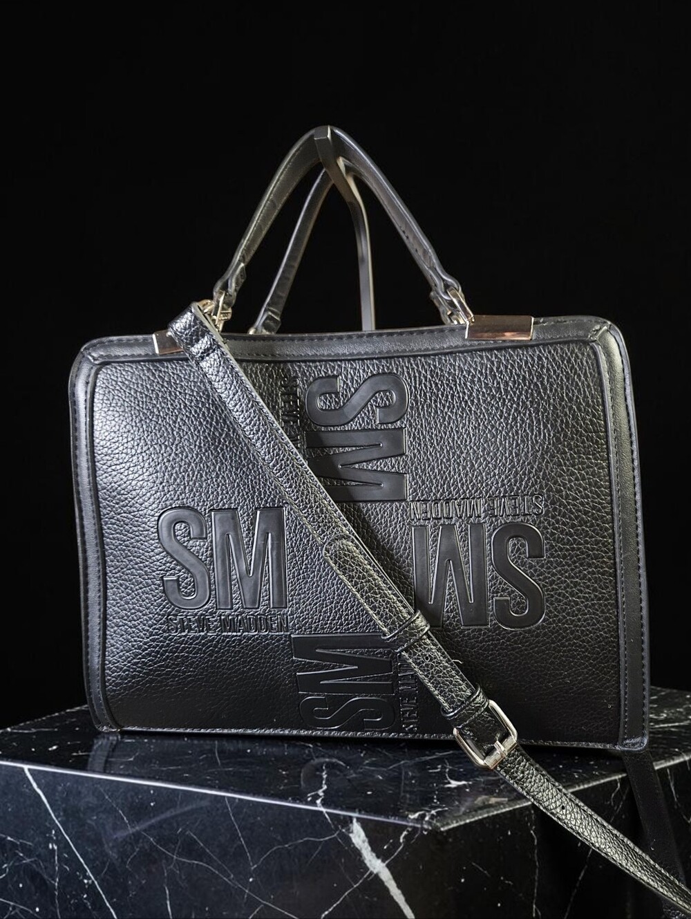 Steve Madden Bmatteo Black Embossed Leather Satchel